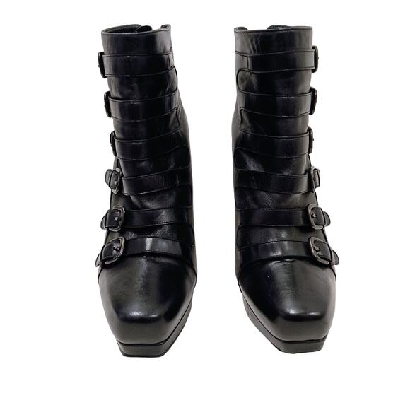 Stuart Weitzman Glam Moto Ankle Boots Sz 7.5 Black Buckle Rocker Punk Gothic - Picture 9 of 16